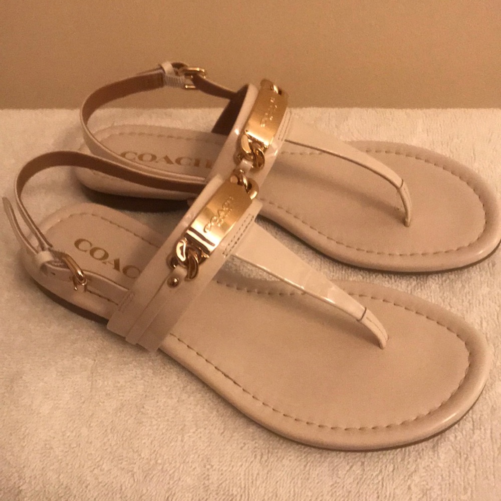 Coach, cream/gold sandals